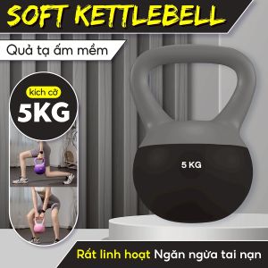 (5KG-ĐEN)-BG Tạ Bình Vôi Kettlebell Tạ Quai Xách 5KG PVC Lõi Cát Sắt Tập Mông Đùi