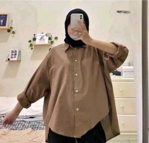 Kemeja Wanita Oversize Katun Linen Basic Polos Lengan Panjang Olivia Shirt