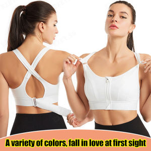 Womens Adjustable Sports Bra NonSteel Ring AntiShock Tank Top Yoga Bra Front Zipper Bra