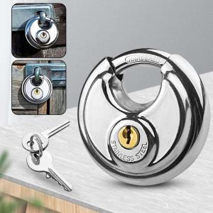 Stainless Steel Anti-Theft Padlock Disc Round Lock Carriage Warehouse Door Waterproof Heavy Duty With 2keys
