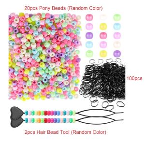 Colorful Pony Beads Big Hole Luminous Bead with Beading Tool For Kids Dreadlock Braid Hair Tool Styling