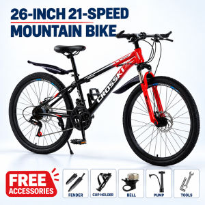 26 Inch 21‑Speed Hardtail Mountain Bike Front Suspension Dual Disc Brake MTB with Complete Accessories