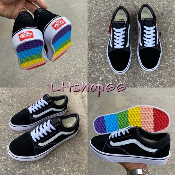 Vans Old Skool Rainbow Sole Low Top Skate Pride Shoesสินค้าพร้อมกลอ่ง