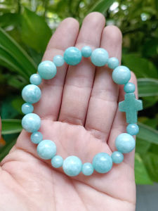 Bracelet Thạch Anh Xanh Thánh Giá 10 Hạt 10 Li Quà Tặng Công Giáo