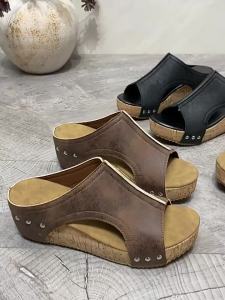 WomenS Fashionable Open-Toe Fish-Mouth Wedge Sandals New Summer Thick-Soled Large-Size Slip-On Sandals For Outdoor Wear