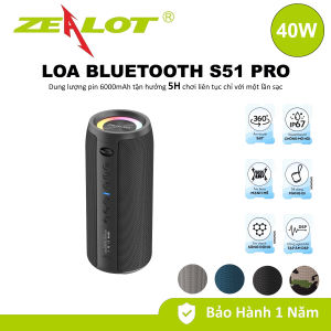 Loa Bluetooth Zealot S51 PRO công suất 40W Loa vòm 360° loa di động chống nước IP67 không dây tăng cường âm trầm với loa siêu trầm Loa Bluetooth 5.3 ghép nối kép âm thanh nổi Đèn RGB Loa cho gia đình tiệc tùng quà tặng - BẢO HÀNH 12 THÁNG
