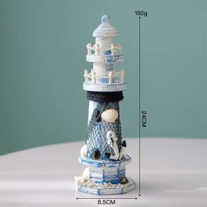 (In stock) Wooden Double Layered Lighthouse Figurine Observation Tower Nautical Themed Mediterranean Style Rooms Home Tabletop Decor Gifts