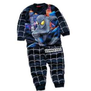 Setelan baju anak laki-laki usia 1-10 tahun motif karakter spiderman free topeng/Pakaian anak laki-laki motif ultraman free topeng