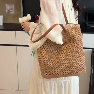 AE Spring new fashion womens bag casual shoulder bag hollow-out lazy style womens handbag hand-woven thick thread bag