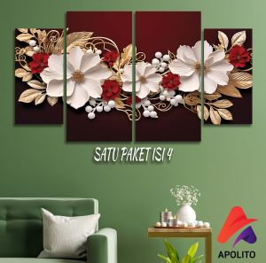 HIASAN DINDING SET ABSTRAK MAROON BEAUTIFUL FLOWERS ISI 4 KAMAR DEKORASI RUMAH WALL DECOR PAJANGAN DINDING SATU SET BUNGA