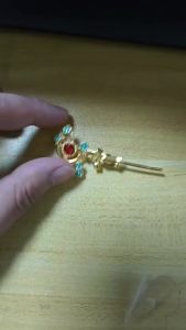 Frieren Beyond Journeys End Frieren Crescent Moon Staff Brooch Elegant Gold Blue Enamel Flower Ruby Crystal Cosplay Jewelry Gift