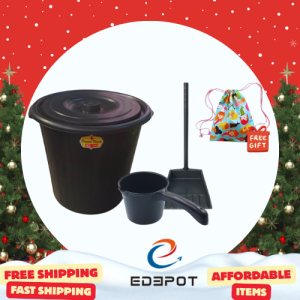 Edepot 60L Drum Water Container set Bundle with dustpan and water dipper