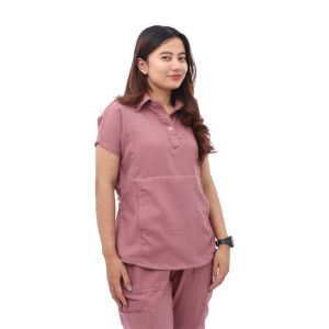 Baju Jaga OK Womans’S Active 2 Pocket Lapel Collar Scrub Top