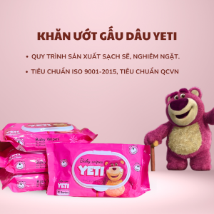 Set Thùng nhựa + 10 Gói Khăn Giấy Ướt Gấu Dâu 80G Vải bi khổ 10x16cm Xô siêu xinh siêu tiện lợi