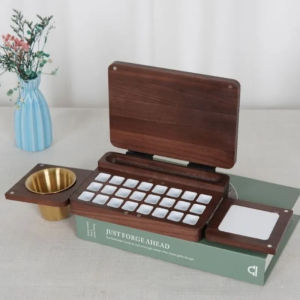 Wooden Folding Watercolor Paint 24 Color Palette Art Students Outdoor Travel Watercolor Painting Creation Portable Supplies