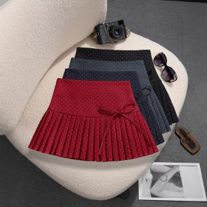 COD high-waist polka dot pleated midi skirt spring/autumn new Korean style tie bow anti-exposure JK skirt 99162026 new arrival