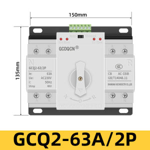 GCDQCN GCQ2‑63/2P ATS Automatic Transfer Switch 2P 63A AC230V Auto Manual Dual Power Changeover for Home Generator Emergency Backup Power