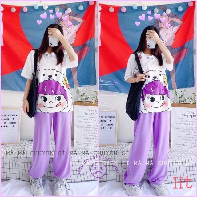 Sét áo em bé cừu + quần bom tím HT12