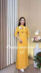 Ao Dai Minh Trieu T4 - Elegant Long Silk Dress with Handcrafted Embroidery in Multiple Colors