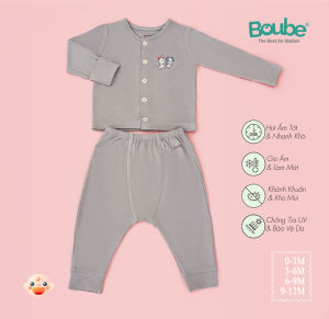 Bộ quần áo dài tay cài thẳng nhiều màu sắc cho trẻ sơ sinh và trẻ nhỏ Boube Vải sợi tre cao cấp Bambou thông minh thoải mái Size từ 0-12M