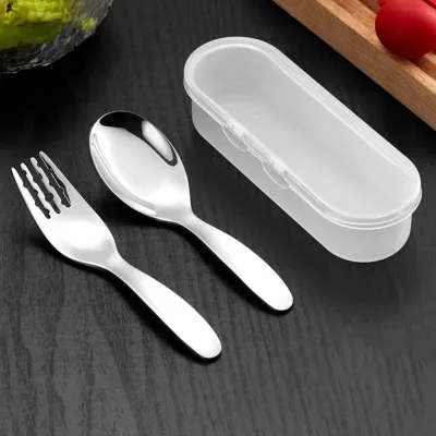 Thick Cutlery Set Stainless Steel Baby Spoon Fork Portable Utensil Short Handle With Storage Case For Children