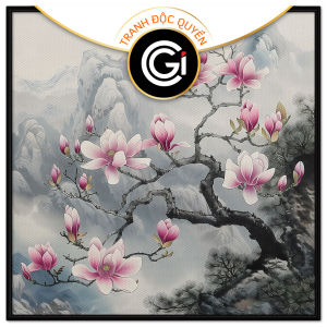Tranh phong cảnh hoa mộc lan trên núi tranh treo tường dán tường phong thủy trang trí phòng khách.CGI-712