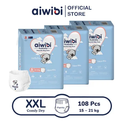 (3 Pack) Aiwibi Comfy Dry Premium diaper pants Breathable Diaper pants Ultra-thin Soft diapers M/L/XL/XXL Sizes