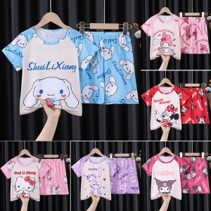 พร้อมส่งชุดนอนเด็กเด็กชายและหญิงชุดบ้านแขนสั้นการ์ตูน childrens pajamas【Hippobaby】