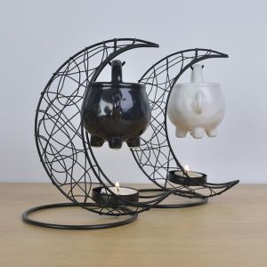 BEAUTYLASS Iron Moon Aromatherapy Stove with Ceramic Stove Decorative Essential Oil Burner Creative Tealight Holder Home Decor