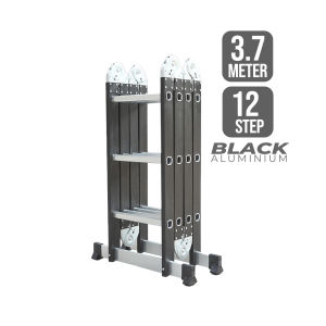12 - 24 STEP ( 3.7M - 6.7M ) Black Aluminium Multipurpose Ladder Folding Double Sided Work Home Foldable Tangga Lipat