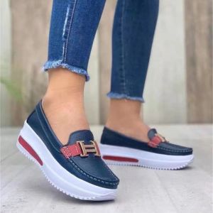 Loafers Plus Size Platform Thick-Soled Casual Shoes For Women With Metal Buckle Waterproof Slip-On Loafers