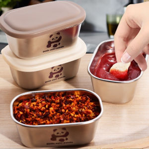 Kotak Perasa Celup Keluli Tahan Karat 110ml Stainless Steel Dipping Seasoning Box Seasoning Box Household Kitchen Cartoon Rectangular Small Dish Sealed Dipping