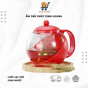 Ấm Trà Thuỷ Tinh 1250ml Có Lưới Lọc Inox – Bình Pha Trà Phối Nhựa Màu Giữ Nhiệt Tốt Sang Trọng