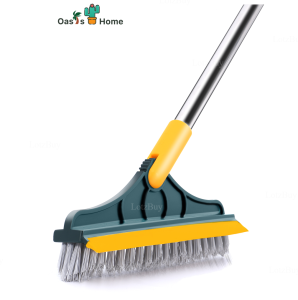 Oasis Home Floor Scrub Brush 2 In 1 Cleaning Gap Brush Penyapu Lantai Removable Wiper Magic Broom with Squeegee/Scraper Grout Crevice Floor Mop Bathroom Tub Cleaning Brushes Tools 刮刷两用多功能清洁地刷 LotzBuy