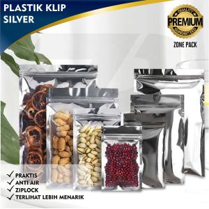 [50pcs] 12x19 cm Plastik Klip Alumunium Foil Silver Flat | Sachet Silver Pouch | Plastik Ziplock | Kemasan Makanan Aksesoris
