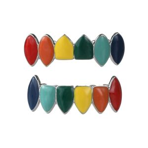 DEER 6 Teeth Hip Hop Braces Decoration Glossy Finish Exaggerate Design Teeth Grills Personalized Shiny Colorful Dental Jewelry Party