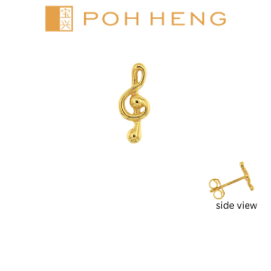 Poh Heng Jewellery 22K Treble Clef Single-Sided Earring in Yellow Gold[Price By Weight]