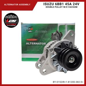 Isuzu 6BB1 Alternator Assembly 45A 24v BY-0152IR 1-81200-382-0 Double Pulley w/o Vacuum CST STARTER BRAND