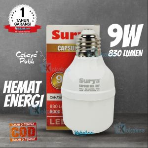 Surya CAPSULE LED 9 Watt Bohlam Lampu Buat Kamar Tidur Lumen 830Lm Garansi Resmi 1 Tahun (Umur 8000 Jam) - Putih