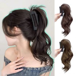 QIWANBA19 Synthetic Short Wavy Ponytail Korean Style Curly Pony Tail Hair piece Sweet False Claw Clip Ponytail Women/Girls