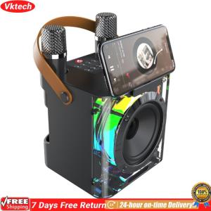 【Ready】【Vktech】 Wireless Karaoke Speaker with Dual Microphones High Power Karaoke Machine Music Rhythm Light for Home Gathering Party
