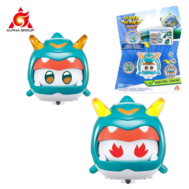 Super Wings Super -Tino dinosaur with sparkling light slide face to ...