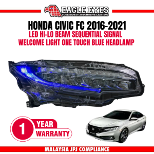 HONDA CIVIC FC 2016-2021 LED HI-LO BEAM SEQUENTIAL SIGNAL WELCOME LIGHT ONE TOUCH BLUE V2 HEADLAMP
