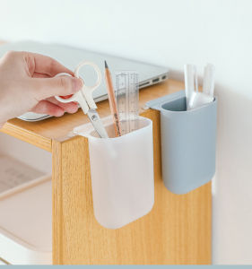 [SG SELLER]Desktop Pen Holder Pasteable Hanging Storage Box Case Office School Desk Pencil