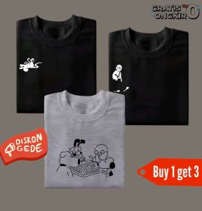 Baju Kaos Cowok Distro T-Shirt Sablon Lengan Pendek Bahan Catton Combed 30s (Buy 1 Get 3 Pcs)