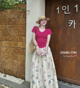 Sét Áo Tăm Lạnh + Chân Váy Mango Hoa 3D Dáng Dài – Thanh Lịch & Nữ Tính