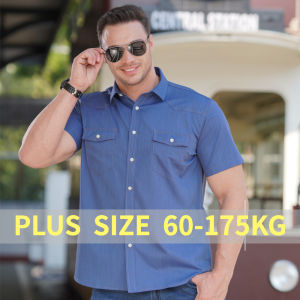 Summer Thin Men Denim Oversize 8XL 9XL 10XL Loose Short Sleeve Pockets Shirts [Plus Size]