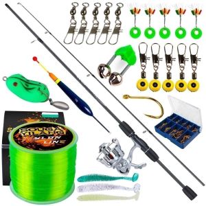 Joran Pancing Set COD Joran Reel Pancing 1.8-2.1M 2 Bagian Serat Karbon Pemutar Senar Bass