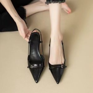 Free Shipping Versatile Style New WomenS Closed-Toe Sandals Elegant Retro Design Thin Heels Pointed Toe Patent Leather Backless Sandals