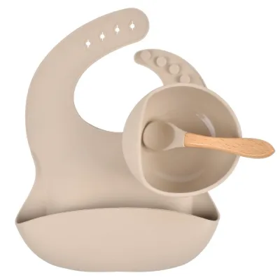 3pcs Set Baby Feeding Tools Food Grade Disinfection Suction Bowls Silicone Bib Kids Bowl Spoon Babies Nursing Plate Utensil